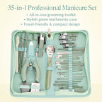 35-in-1 Manicure Set - Multi- Functional Toolkit- Includes, Clippers, Beauty Scissors, Cuticle Knife, Nail File and more - Green