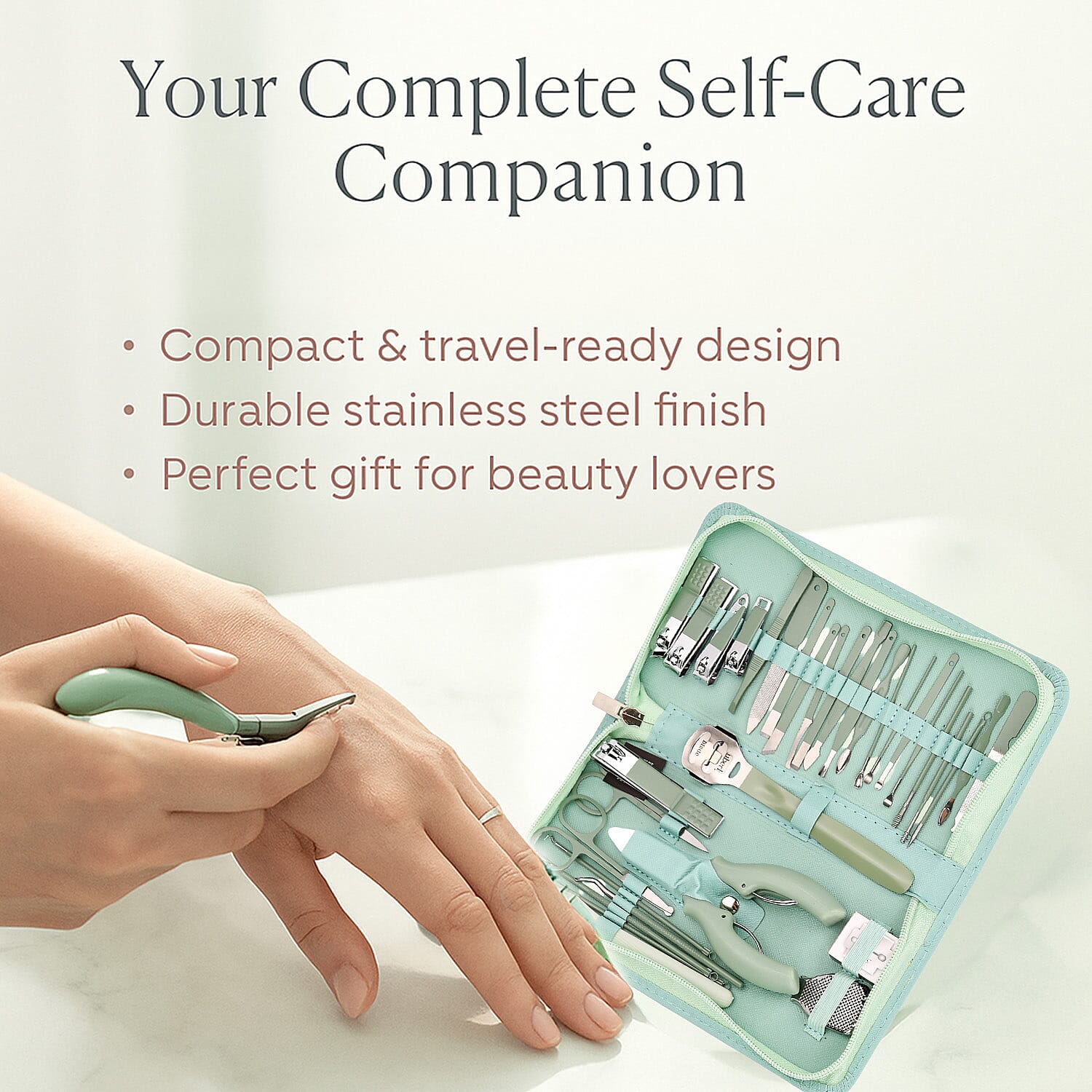 35-in-1 Manicure Set - Multi- Functional Toolkit- Includes, Clippers, Beauty Scissors, Cuticle Knife, Nail File and more - Green