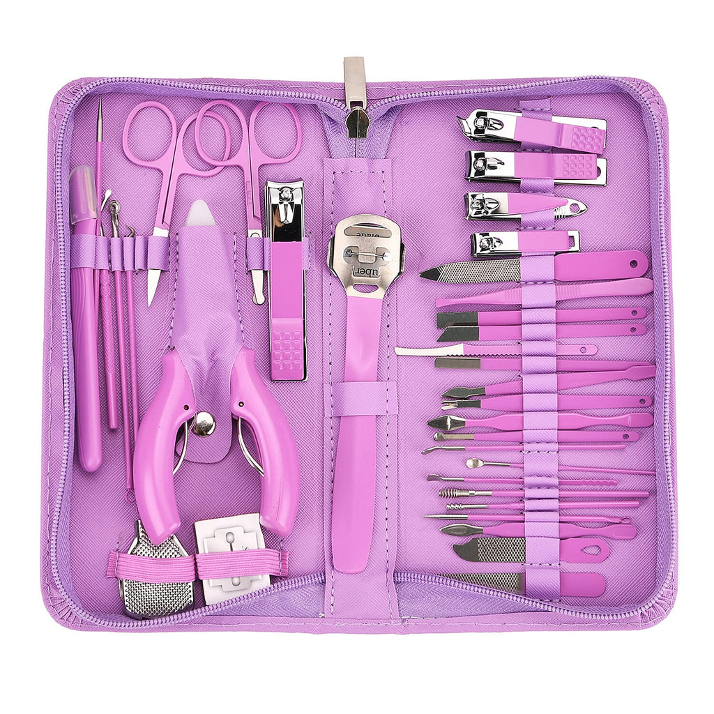35-in-1 Manicure Set - Multi- Functional Toolkit- Includes, Clippers, Beauty Scissors, Cuticle Knife, Nail File and more - Purple