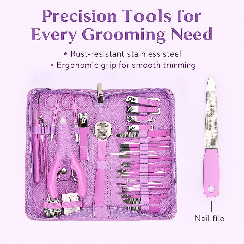 35-in-1 Manicure Set - Multi- Functional Toolkit- Includes, Clippers, Beauty Scissors, Cuticle Knife, Nail File and more - Purple