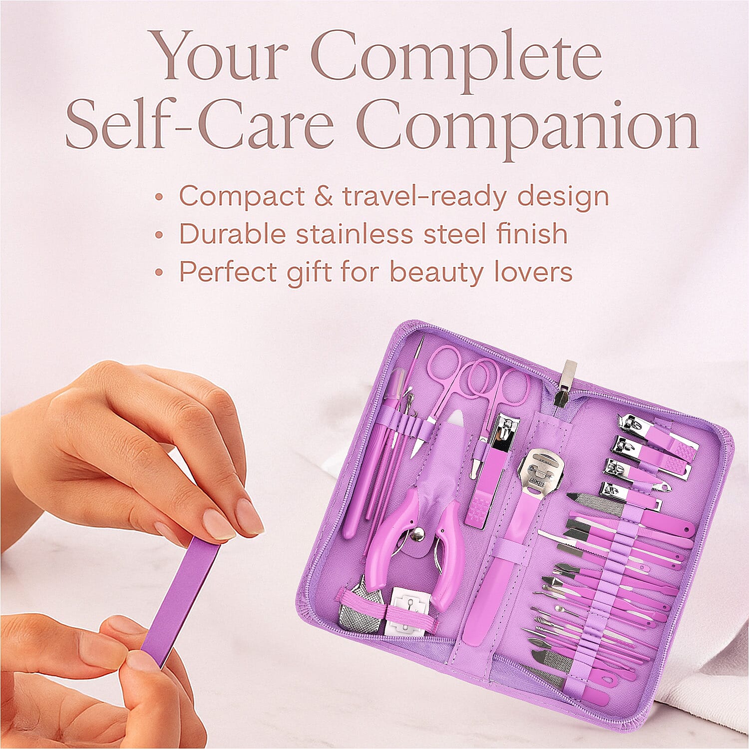 35-in-1 Manicure Set - Multi- Functional Toolkit- Includes, Clippers, Beauty Scissors, Cuticle Knife, Nail File and more - Purple