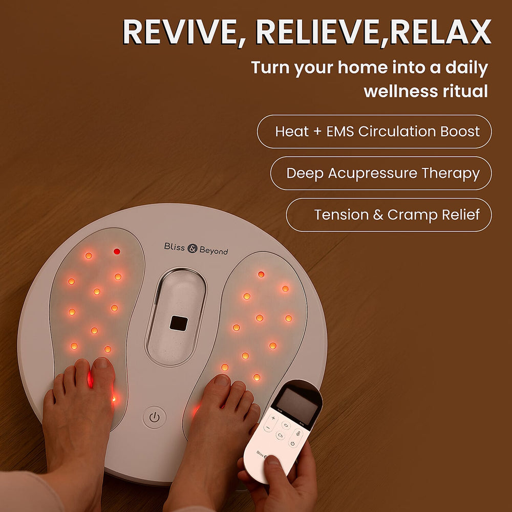 LOWEST EVER PRICE - Bliss - Beyond EMS and TENS, Red Light Therapy Heating Foot Massager (9 Modes, 20 Intensity Levels), Including Electrode Pads - White