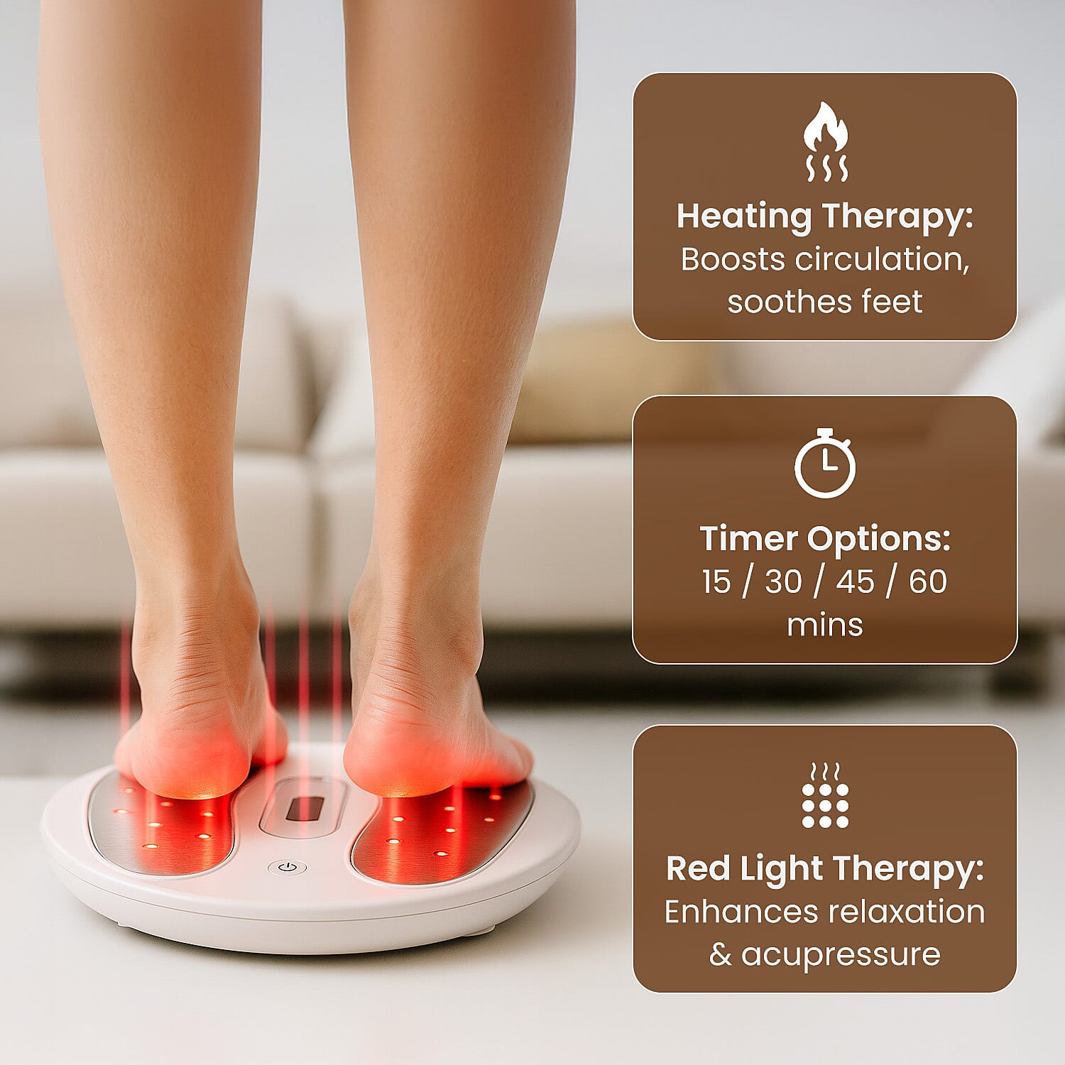 LOWEST EVER PRICE - Bliss - Beyond EMS and TENS, Red Light Therapy Heating Foot Massager (9 Modes, 20 Intensity Levels), Including Electrode Pads - White