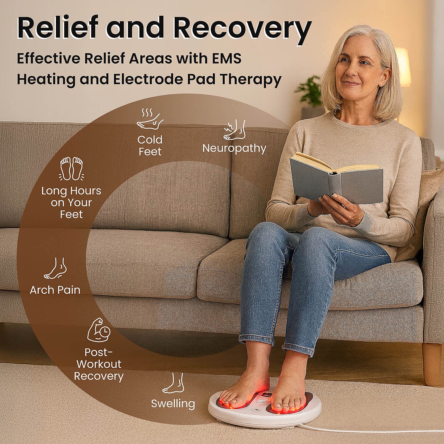 LOWEST EVER PRICE - Bliss - Beyond EMS and TENS, Red Light Therapy Heating Foot Massager (9 Modes, 20 Intensity Levels), Including Electrode Pads - White