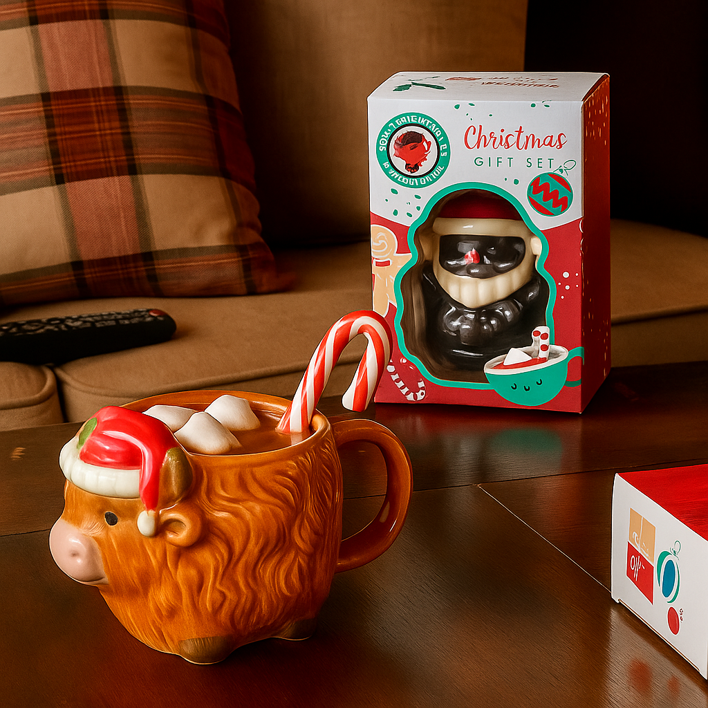 The Leonardo Collection Christmas Gift Set - Father Christmas Chocolate With Marshmallows With Highland Cow Mug_8087224_1