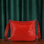 Patchwork Genuine Leather Crossbody Bag with Adjustable Shoulder Strap (125cm) - Red_8087717_1