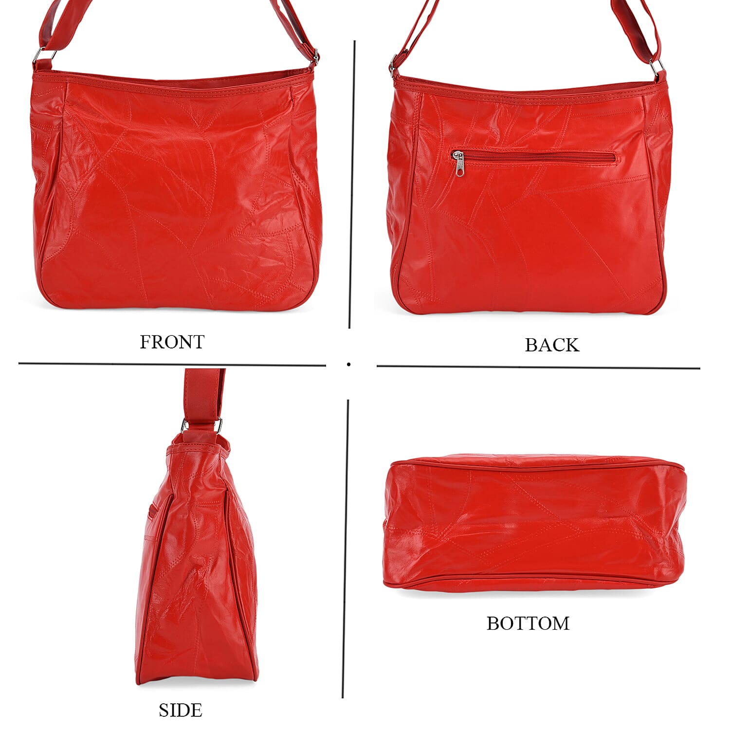Patchwork Genuine Leather Crossbody Bag with Adjustable Shoulder Strap (125cm) - Red_8087717_4