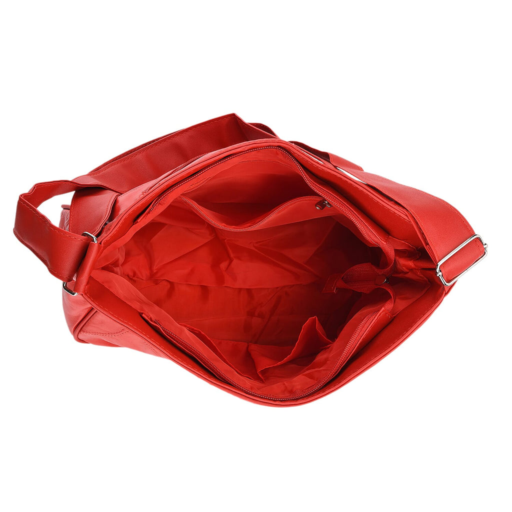 Patchwork Genuine Leather Crossbody Bag with Adjustable Shoulder Strap (125cm) - Red_8087717_5