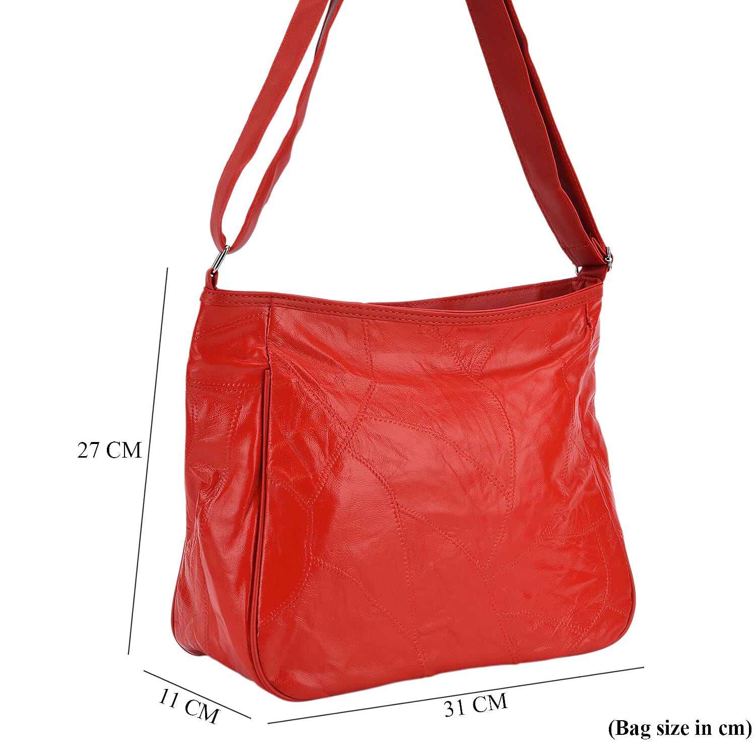 Patchwork Genuine Leather Crossbody Bag with Adjustable Shoulder Strap (125cm) - Red_8087717_7