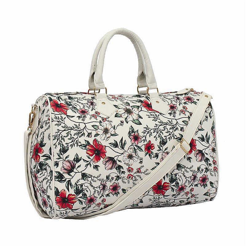 Floral Luggage and Handbag Set - White