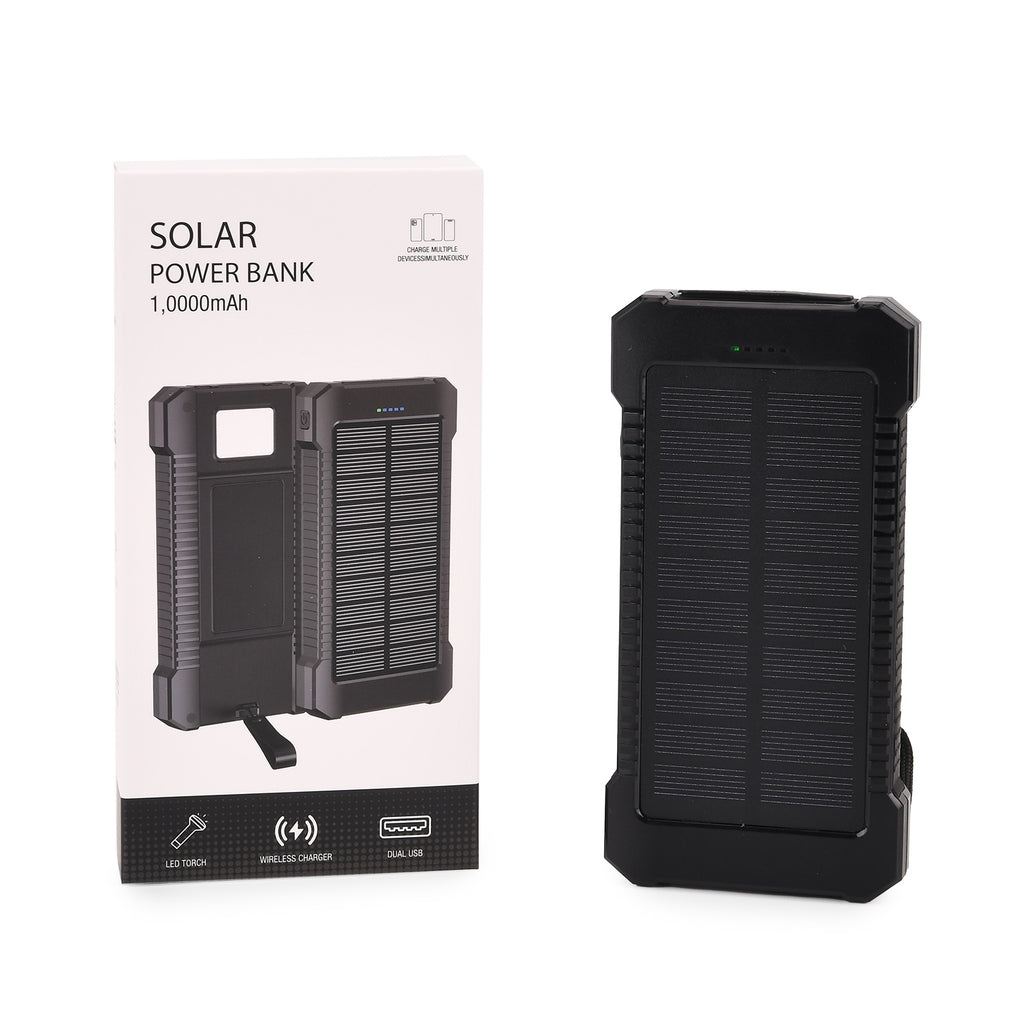 3 in 1 - 10000mAh Solar Power Bank with 5W Wireless Charging and LED Light - Black_8099110