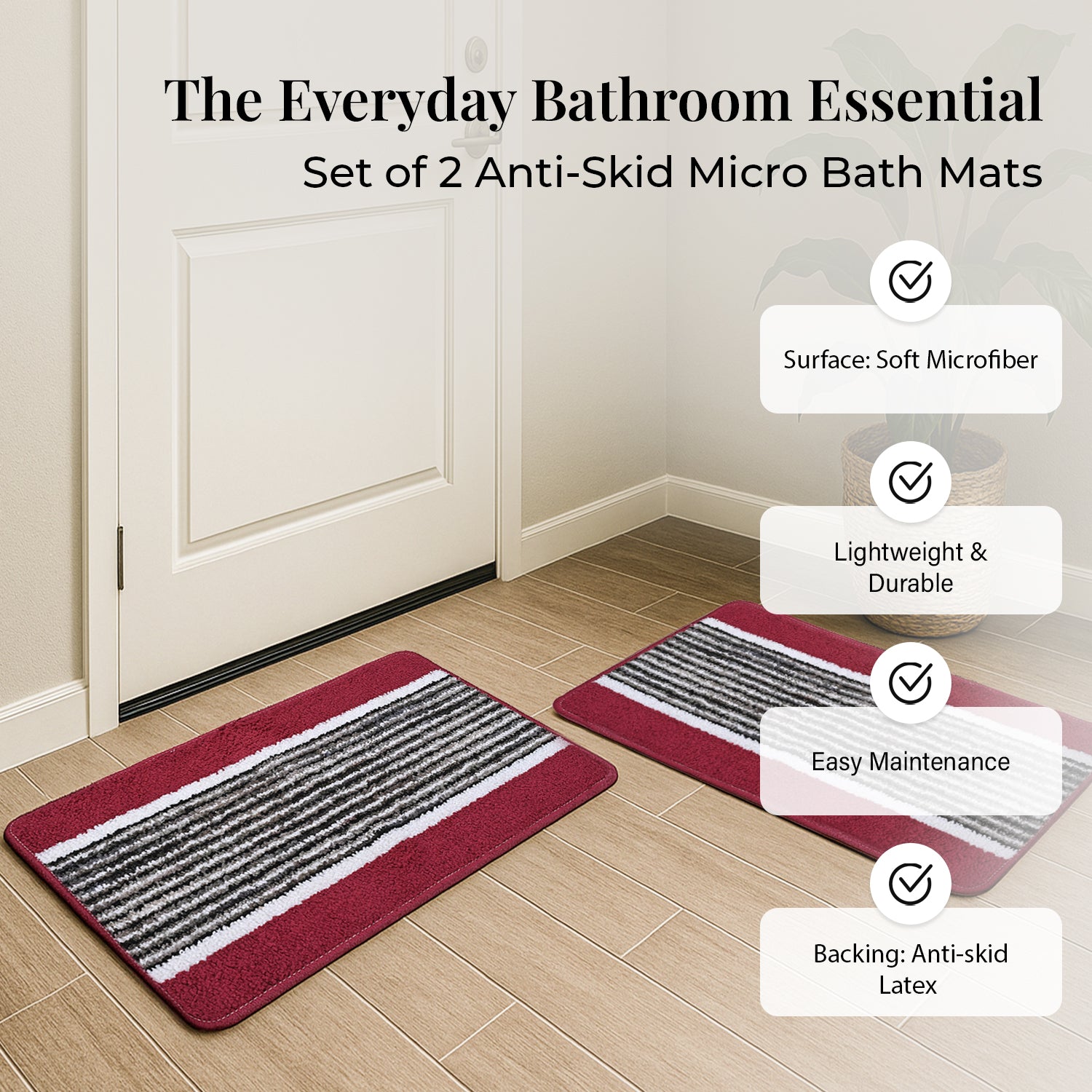 Patterned Rug and Door Mat (Size 45x1 cm) - Maroon & Maroon_8101368_1