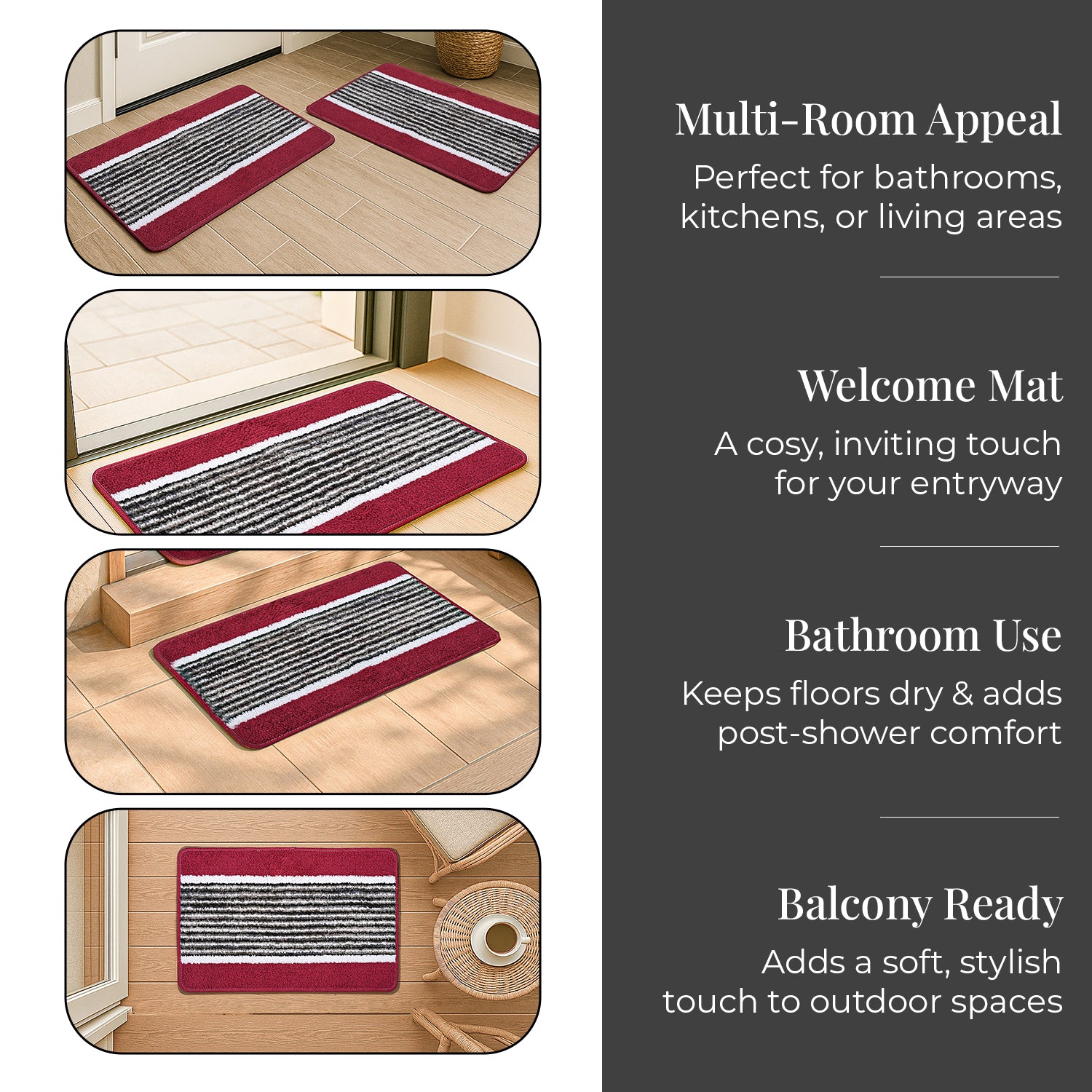 Patterned Rug and Door Mat (Size 45x1 cm) - Maroon & Maroon_8101368_2