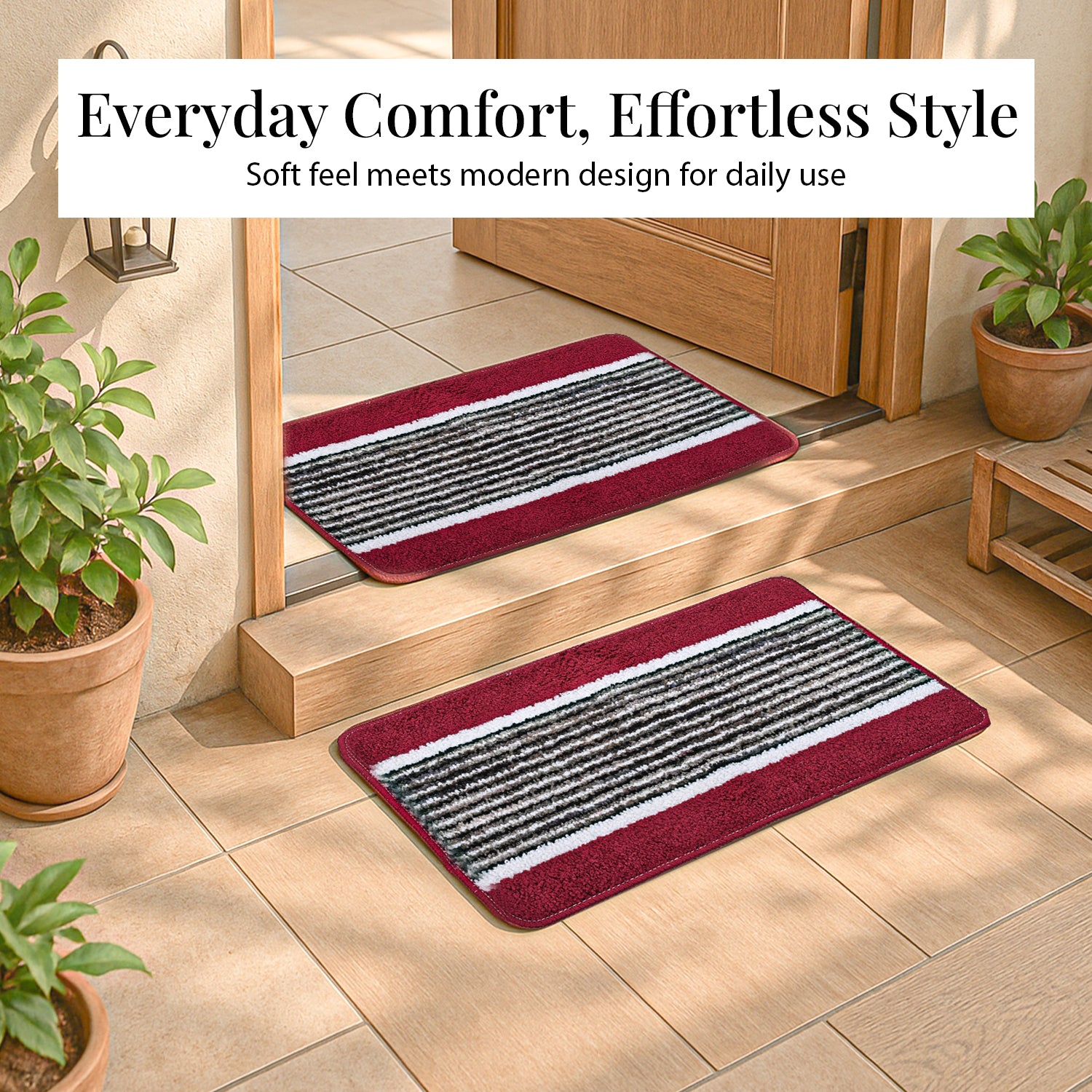Patterned Rug and Door Mat (Size 45x1 cm) - Maroon & Maroon_8101368_3
