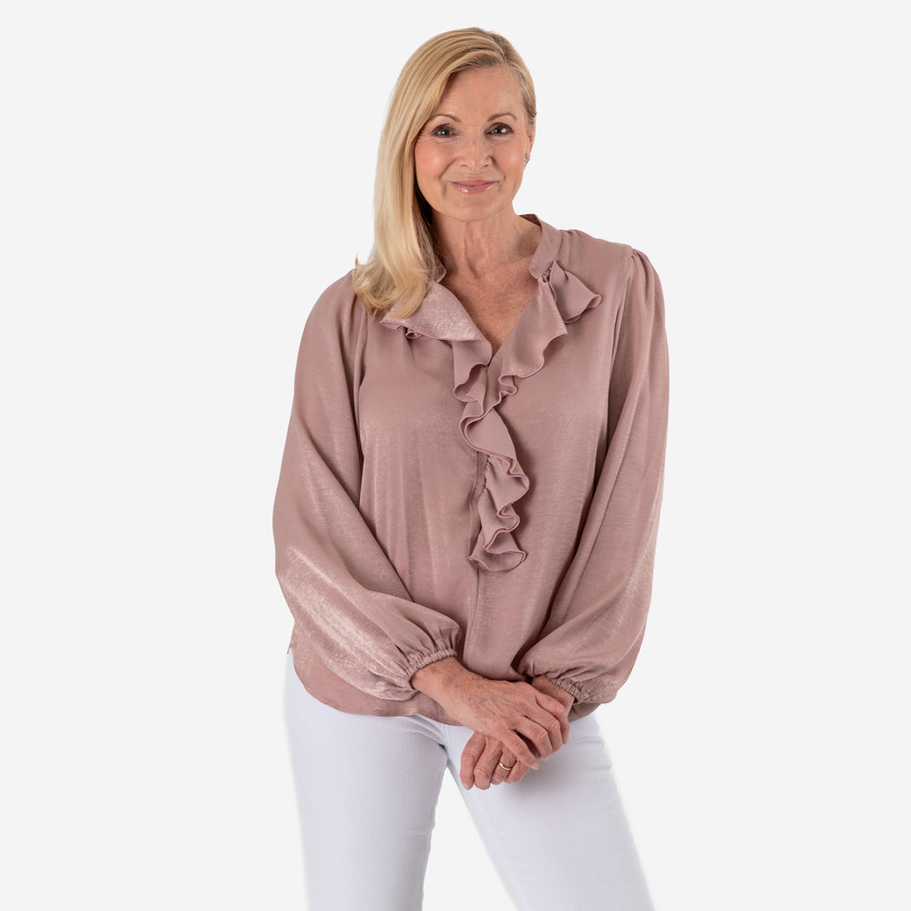 Solid Flair Frill Full Sleeves Top (Size 8) - Dusty Pink_8101706