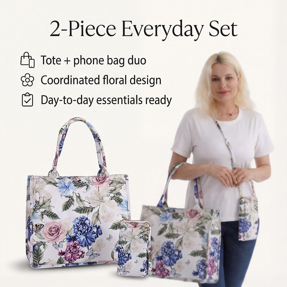 Flower Tote Bag (Size 40x12x34 cm) - Multi Color & White