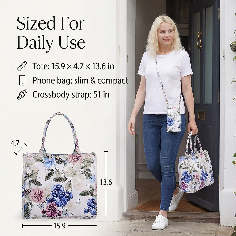 Flower Tote Bag (Size 40x12x34 cm) - Multi Color & White