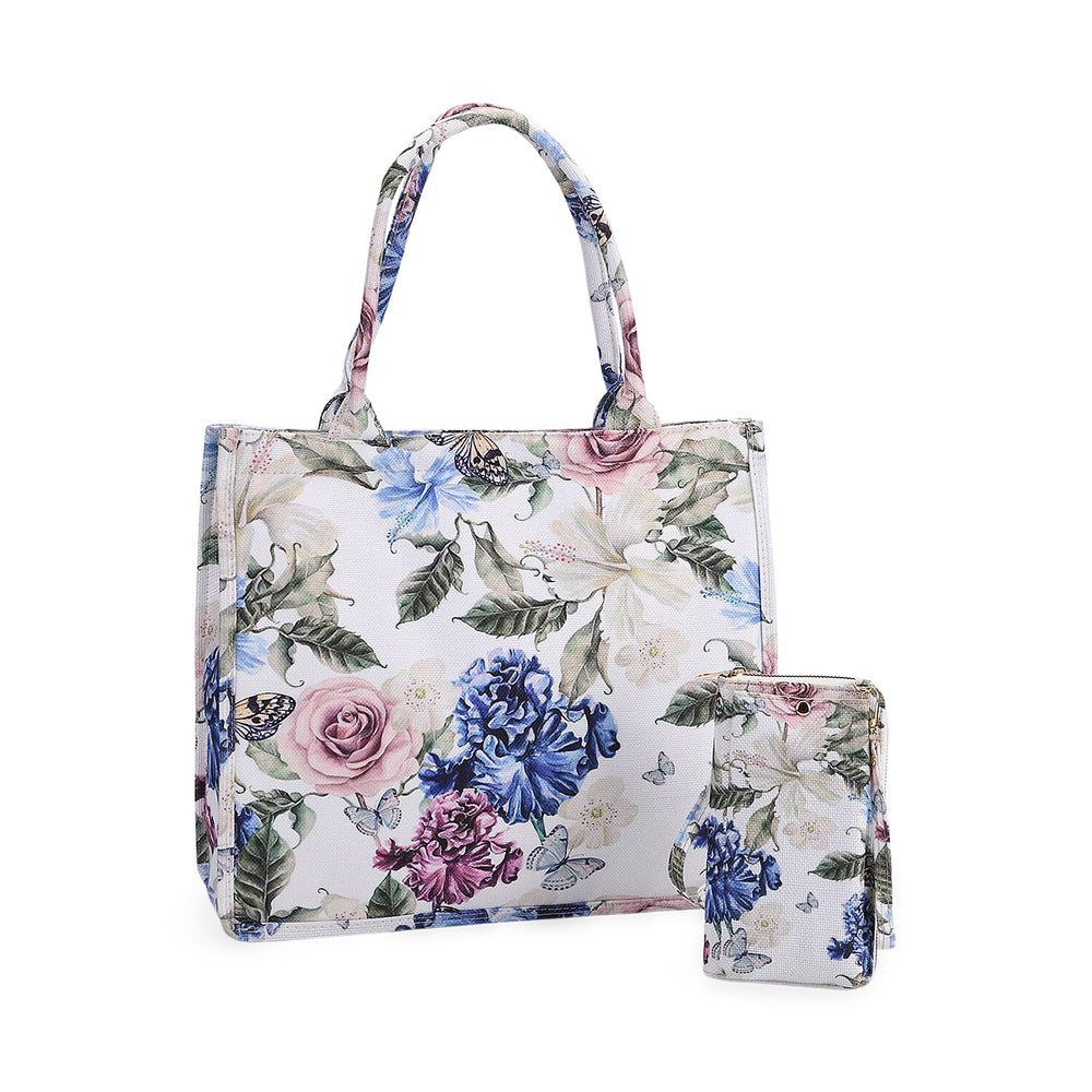 Flower Tote Bag (Size 40x12x34 cm) - Multi Color & White