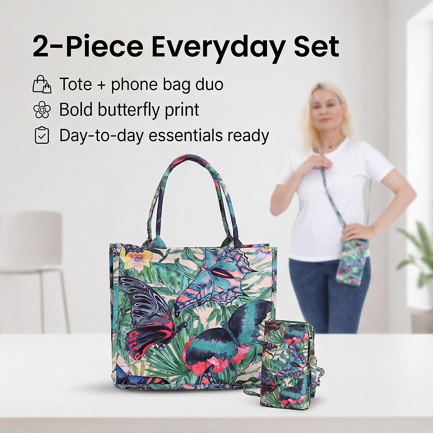 Butterfly Tote Bag (Size 40x12x34 cm) - Multi Color & Multicolor