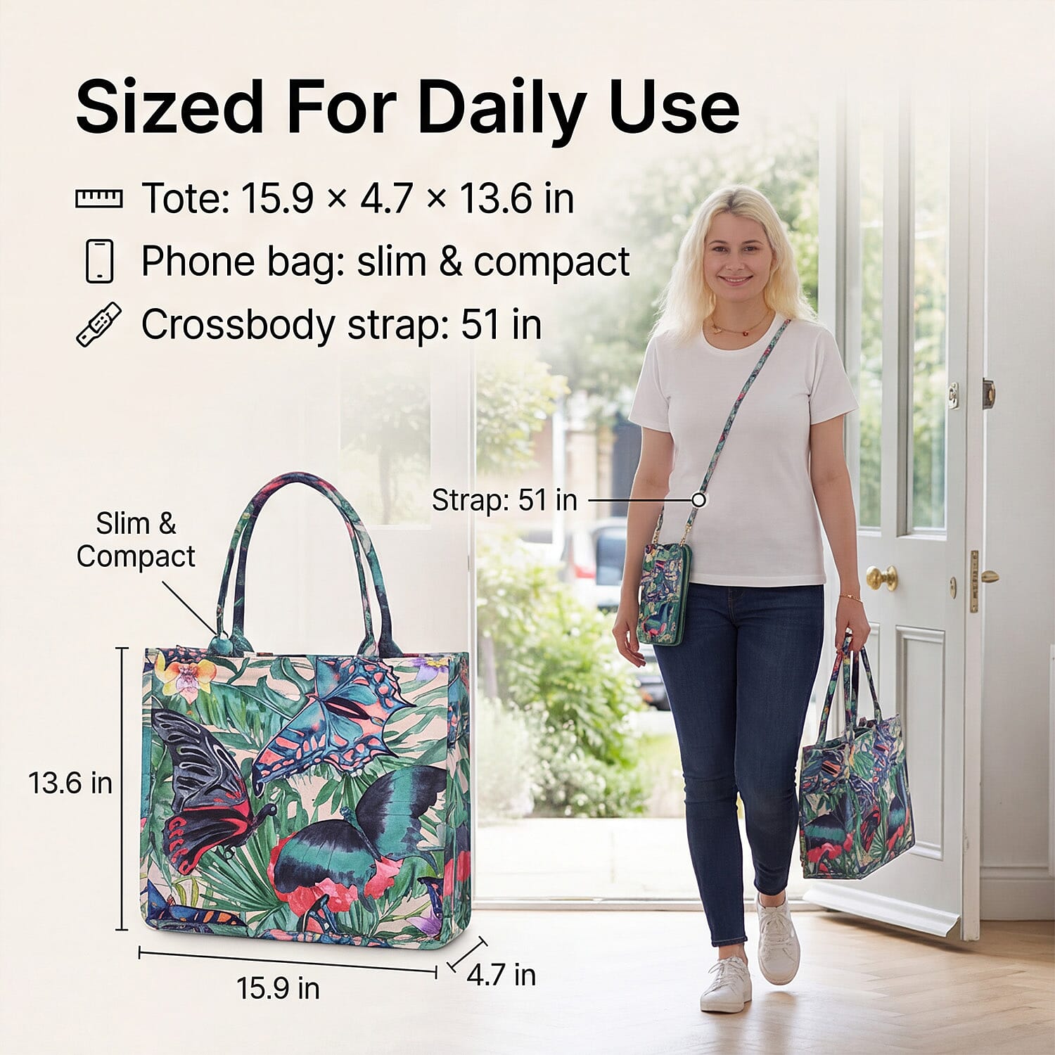 Butterfly Tote Bag (Size 40x12x34 cm) - Multi Color & Multicolor