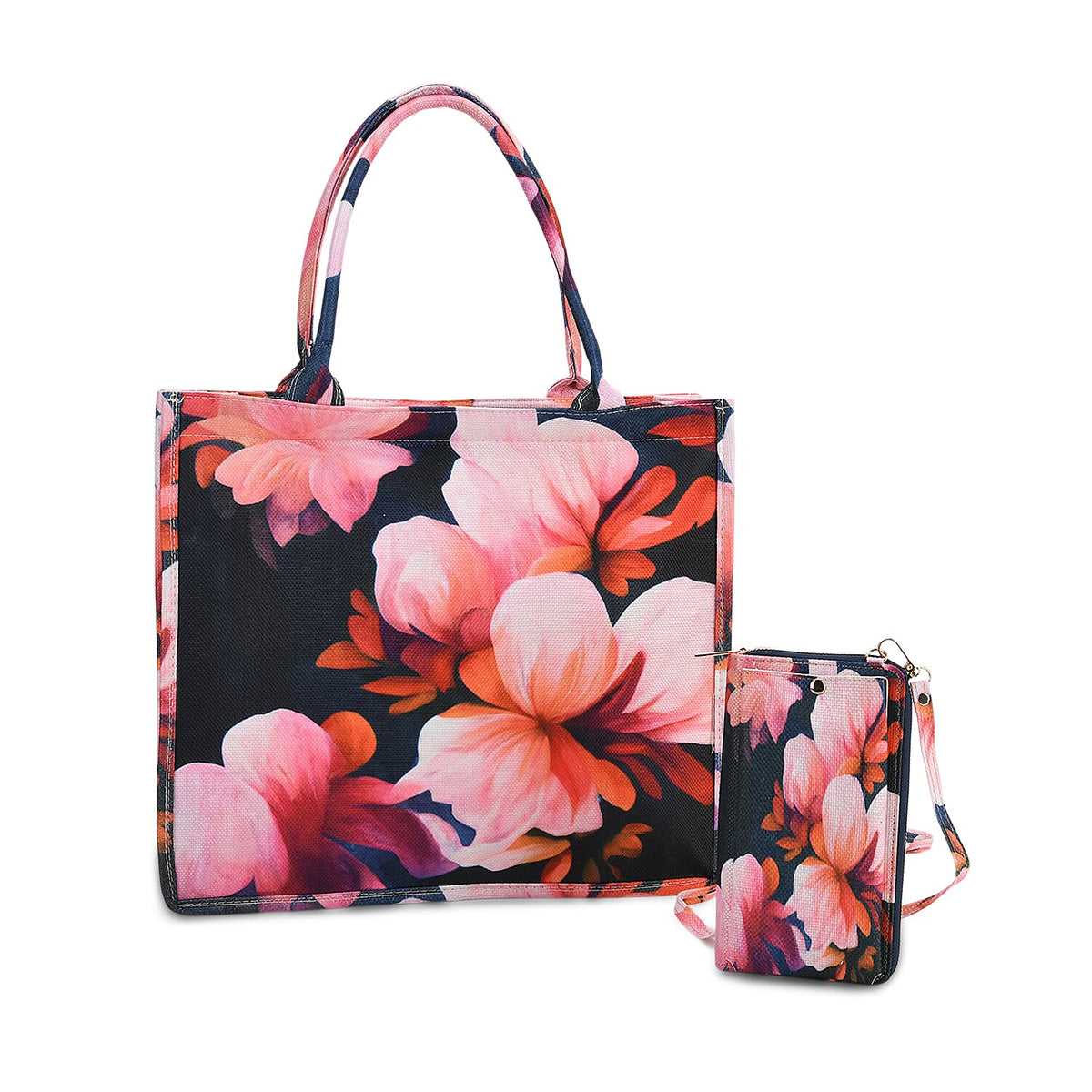 Flower Tote Bag (Size 40x12x34 cm) - Black Pink & Black Pink