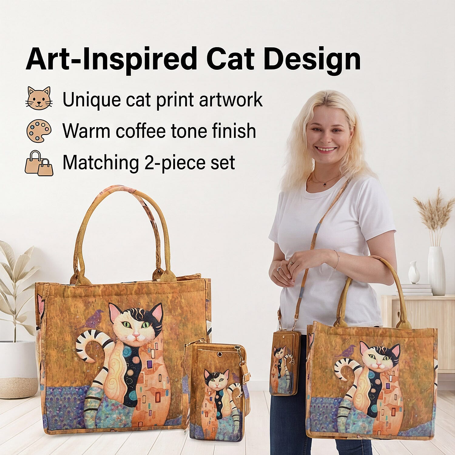 Flower Tote Bag (Size 40x12x34 cm) - Coffee & Black Pink