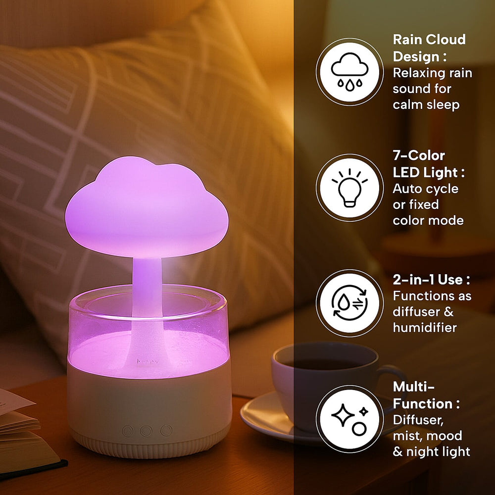 Homesmart Rainy Cloudy Humidifier with 7-Color LED Light - Including 10 Essential Oils  - White Aroma Diffuser
