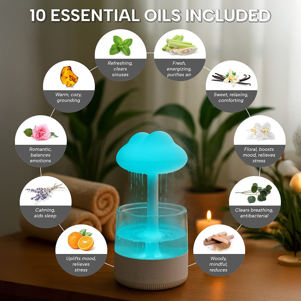 Homesmart Rainy Cloudy Humidifier with 7-Color LED Light - Including 10 Essential Oils  - White Aroma Diffuser