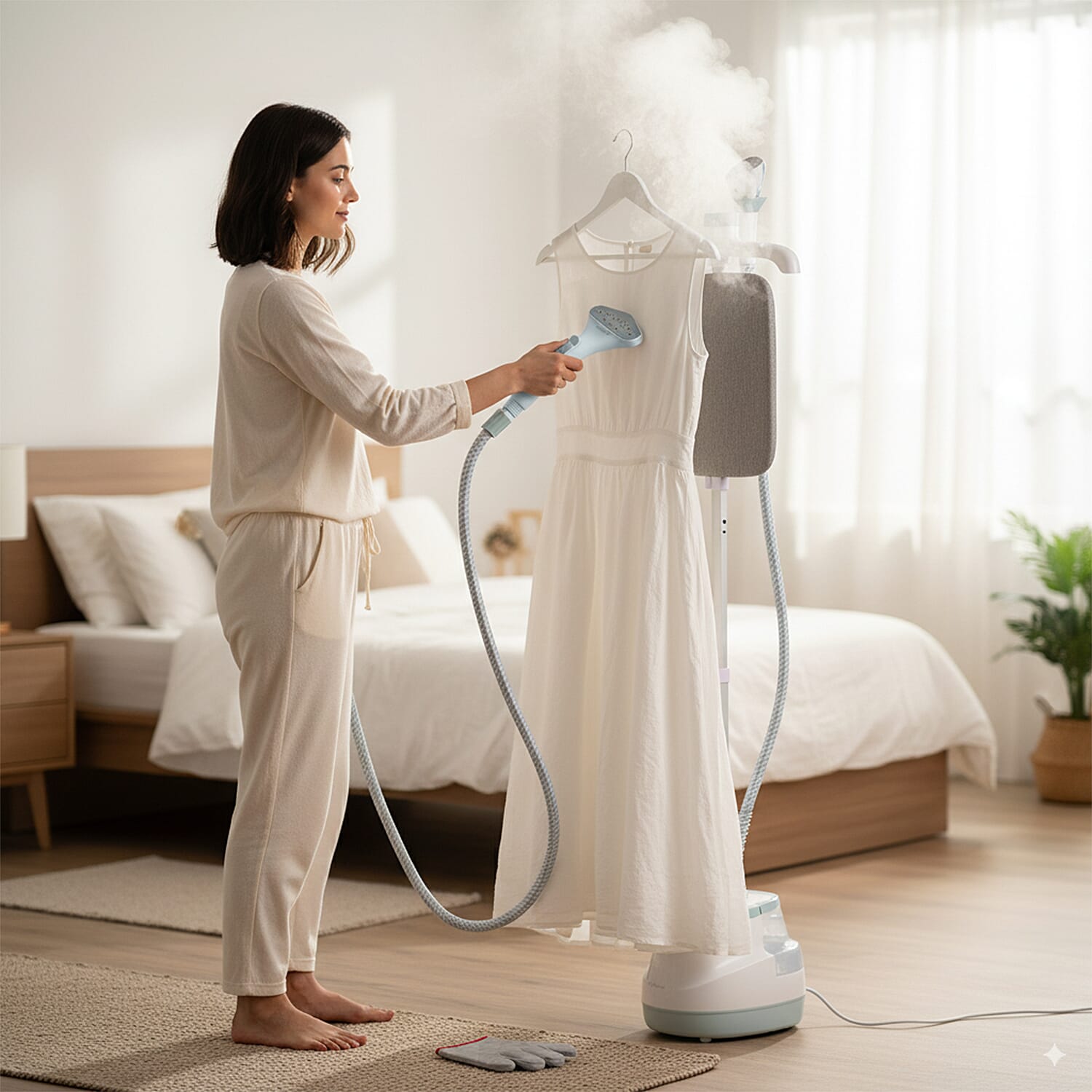 Bliss and Beyond Garment Steamer - 1800W, 1.6L Tank with Ironing Board - Glove - White - Blue