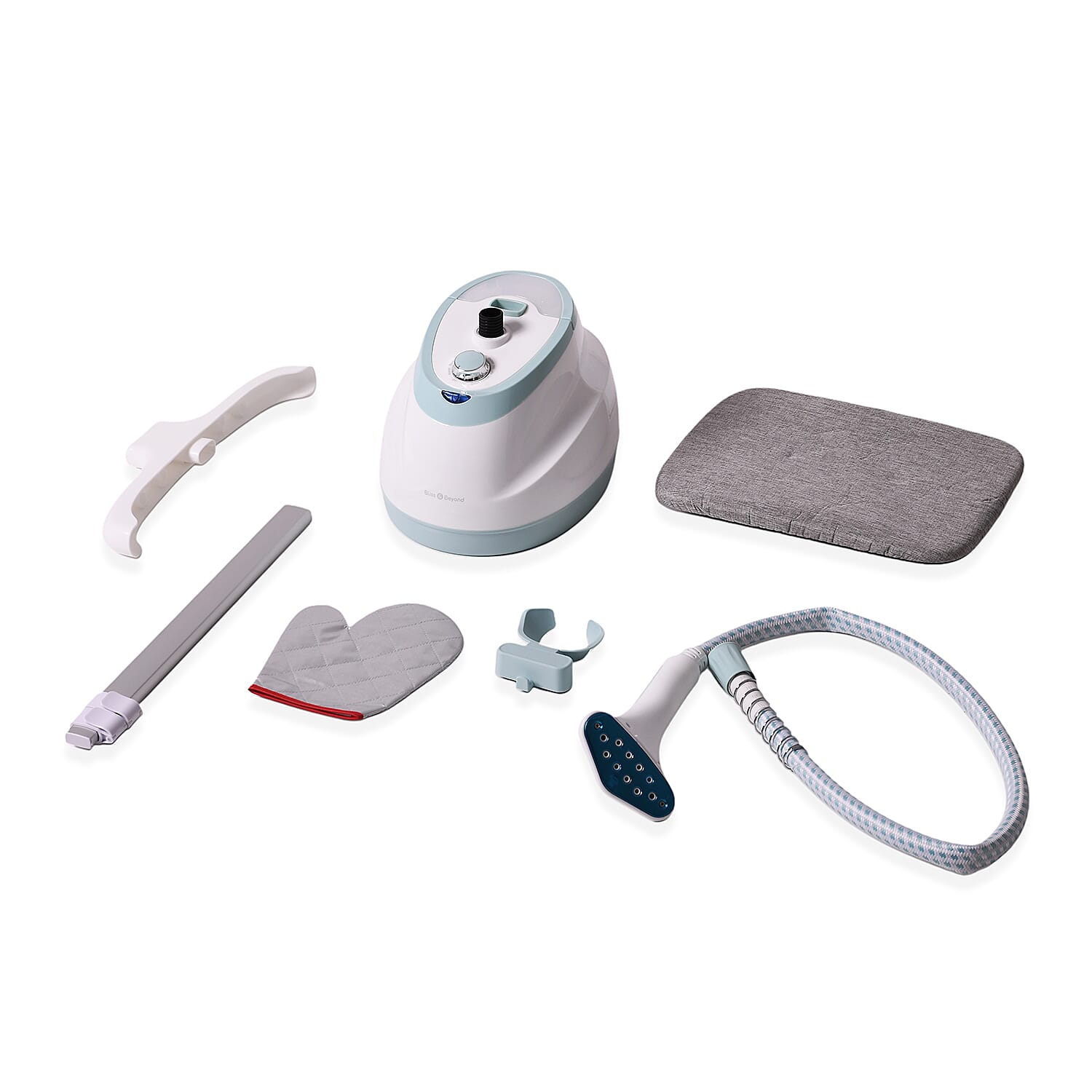 Bliss and Beyond Garment Steamer - 1800W, 1.6L Tank with Ironing Board - Glove - White - Blue