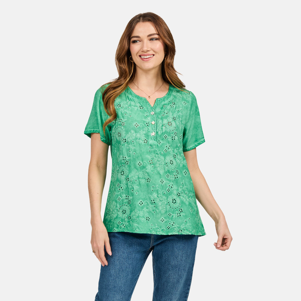 Mudflower Cotton Woven Top (Size - 10) - Green_8112484