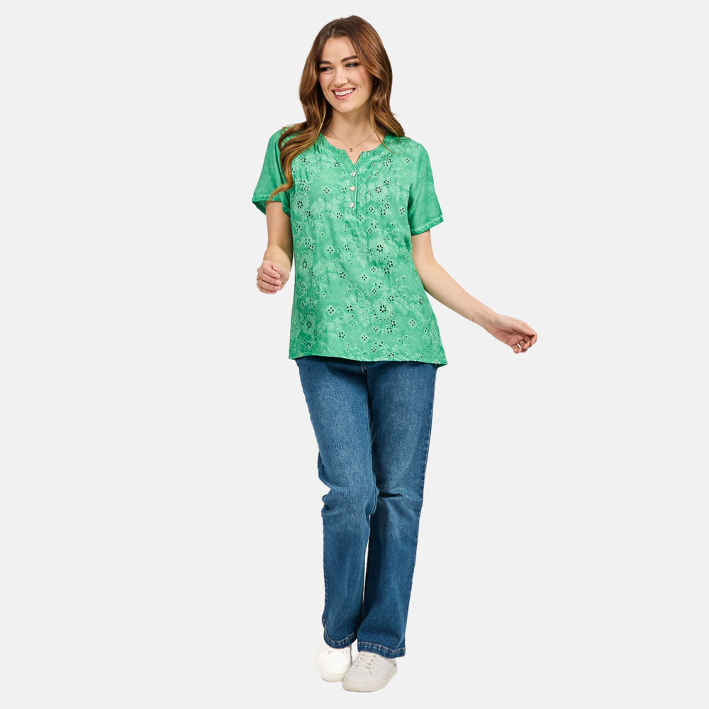 Mudflower Cotton Woven Top (Size - 10) - Green_8112484_1