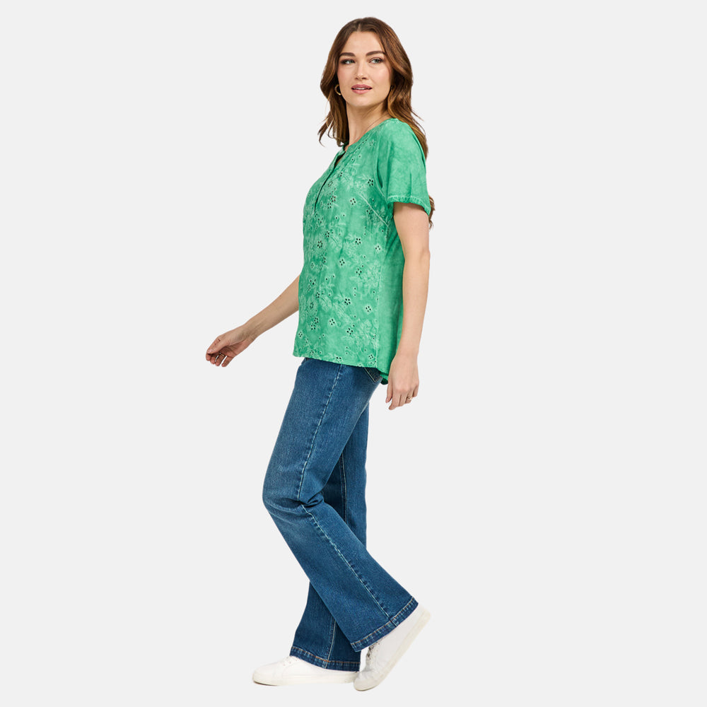 Mudflower Cotton Woven Top (Size - 10) - Green_8112484_2