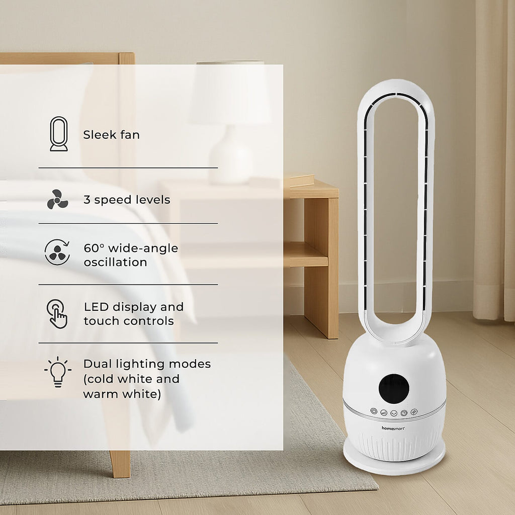 LAST OF STOCK- Homesmart Bladeless Energy Efficient (60W) Tower Fan With Remote Control- 12-Hr Timer, 3 Wind Speeds, 60 Degree Oscillation For Wide Air Distribution & 3 Wind Modes