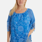 WildFlower Bardot Cold Wash Floral Off Shoulder Lace Tunic Top(Size S-M) - Aqua