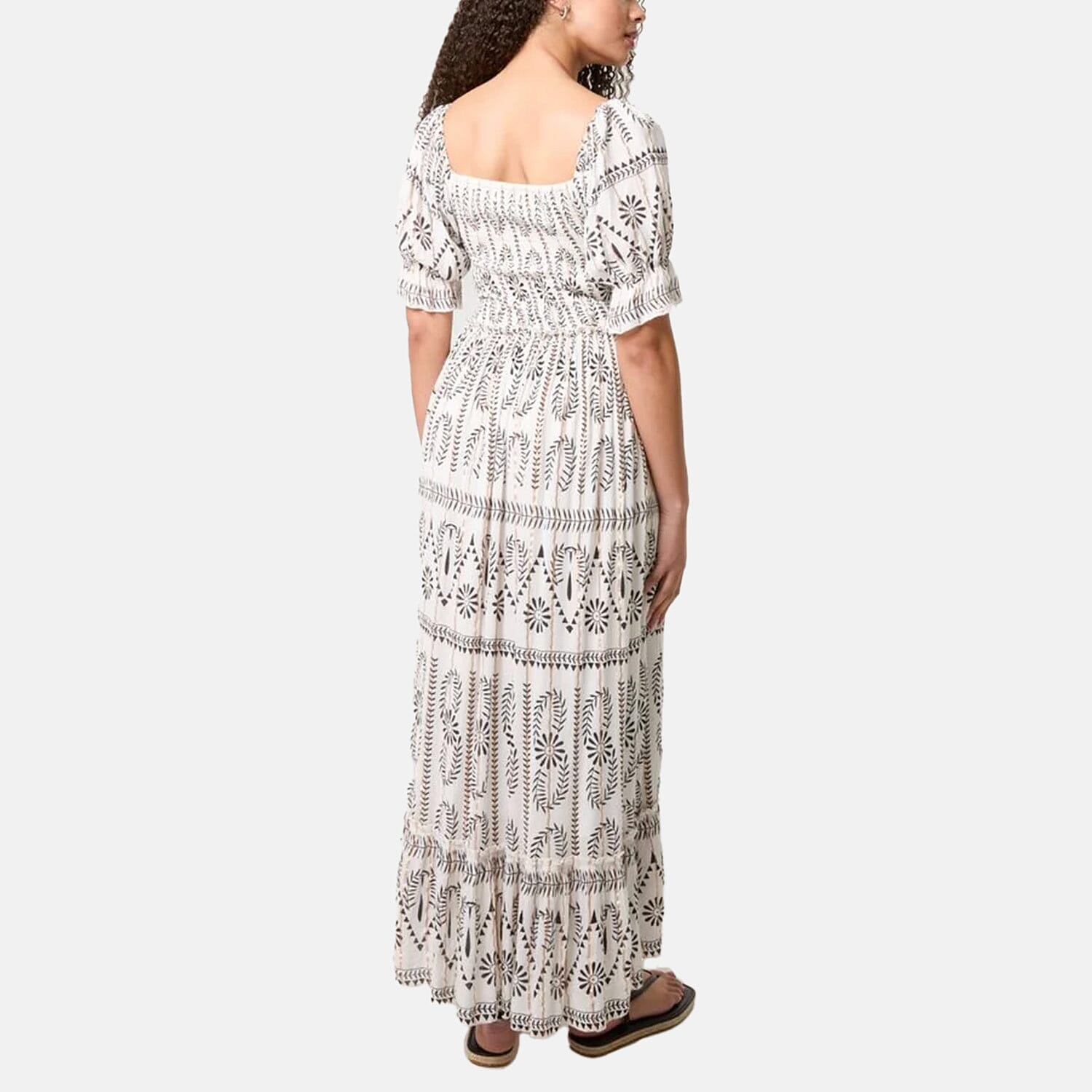 Chilli Charm Shirred Square Neck Midi Dress (Size - M-L) - Ivory
