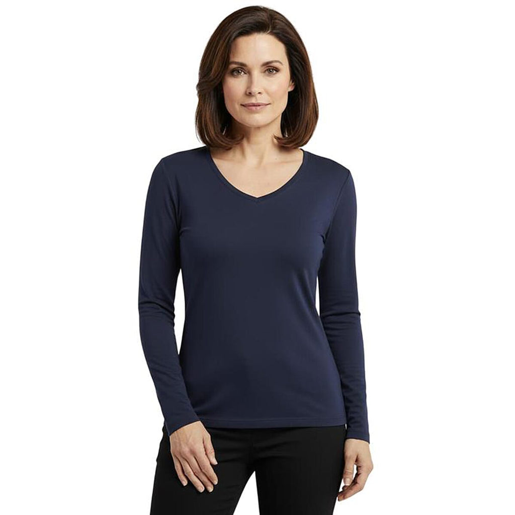 Pure & Natural V-Neck Fleece Lined Top (Size S) - Navy