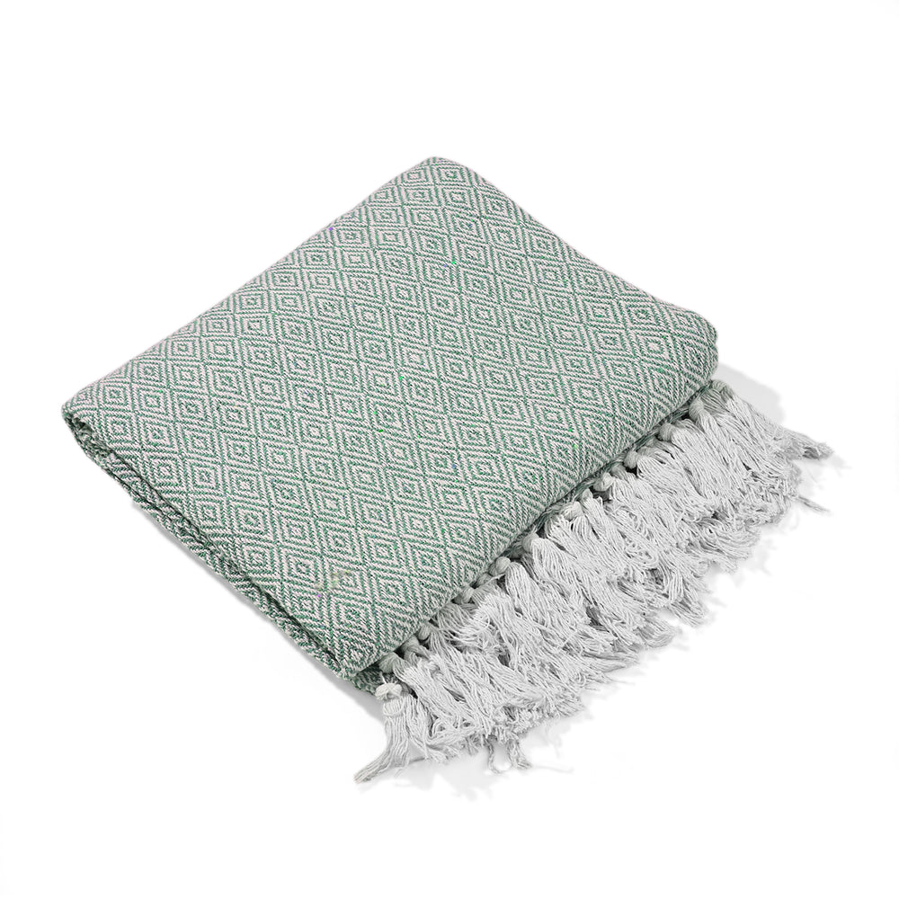 Hush Heaven 100% Soft Cotton Diamond Weaved Throw Blanket (200x150cm) - Sage Green