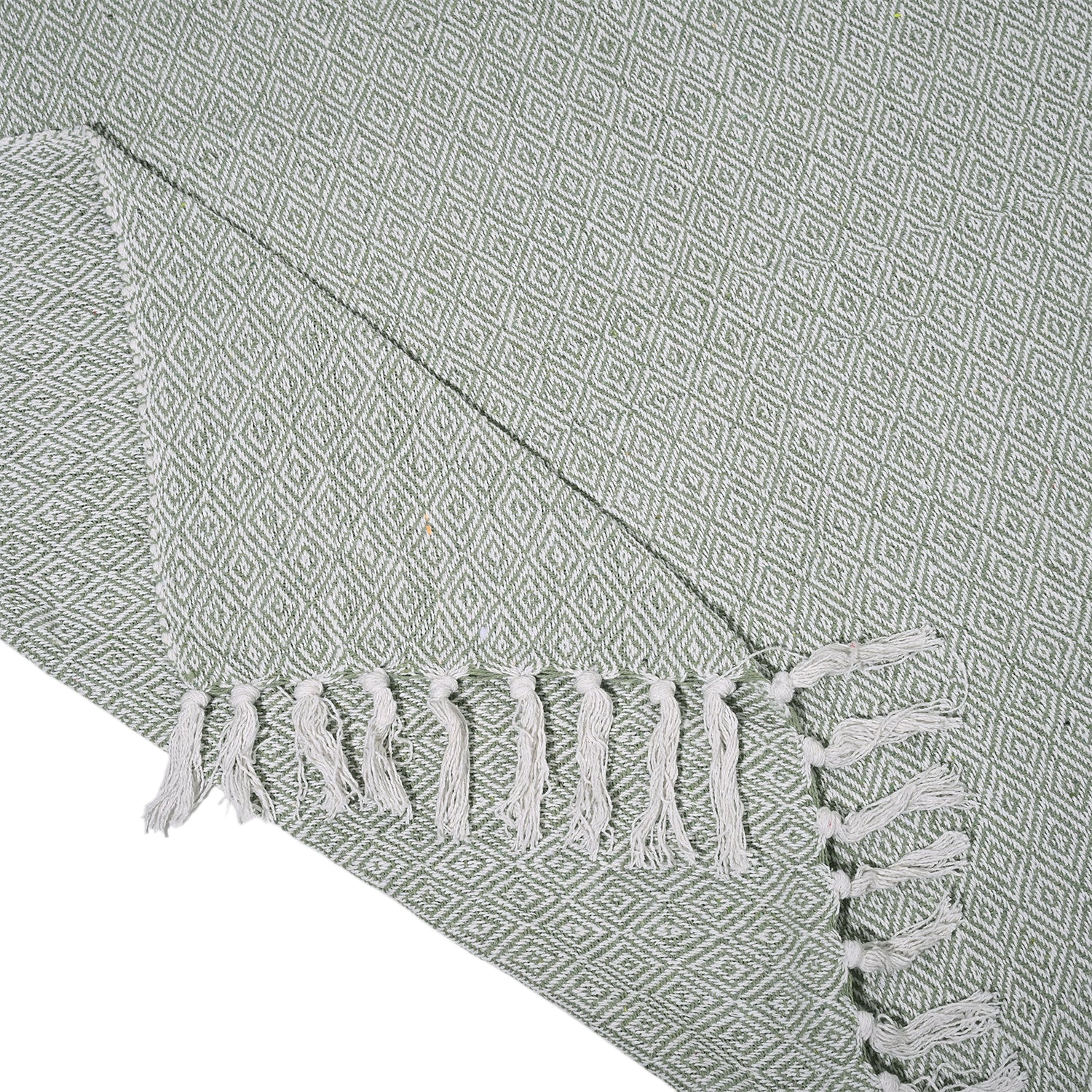 Hush Haven Cotton Chevron Throw Blanket (Size 150x1 cm) - Sage Green & Grey_8129589_5