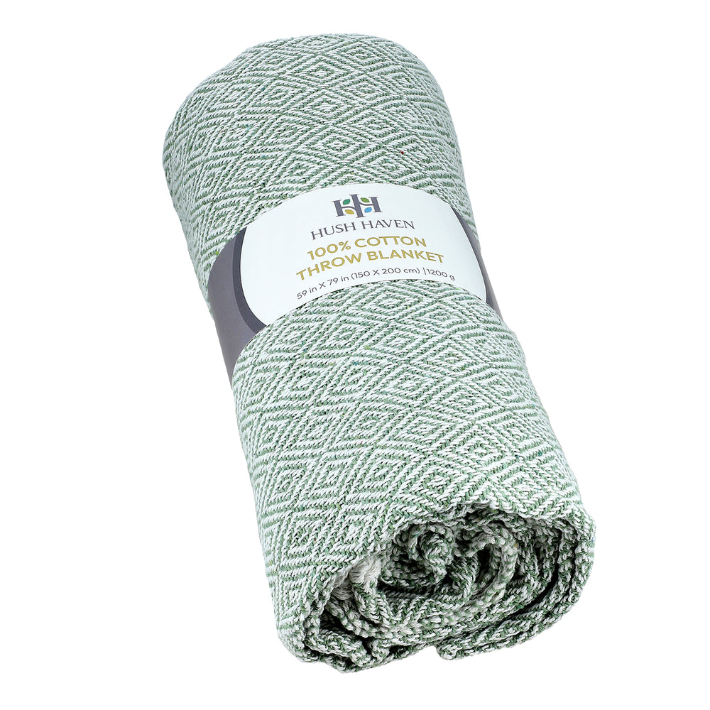 Hush Haven Cotton Chevron Throw Blanket (Size 150x1 cm) - Sage Green & Grey_8129589_6