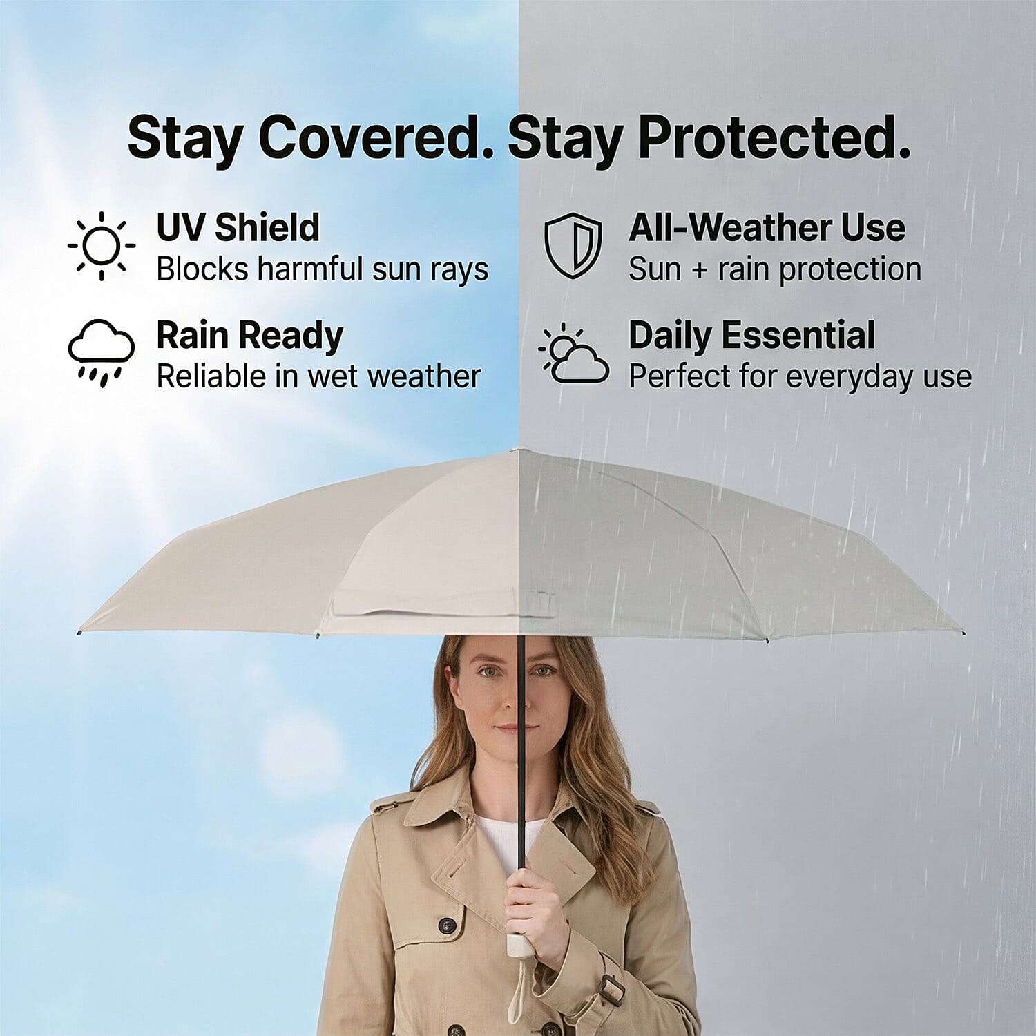 SET OF 2- Umbrella with Storage Bag - Cream