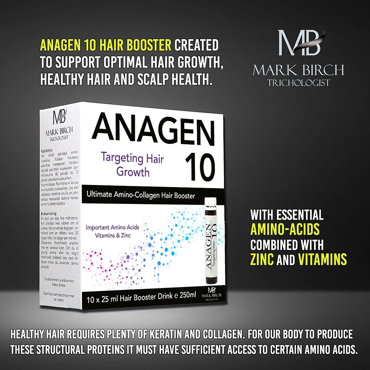 Mark Birch Anagen 10 Amino-Acid, Collagen Booster Shots (10x25ml)