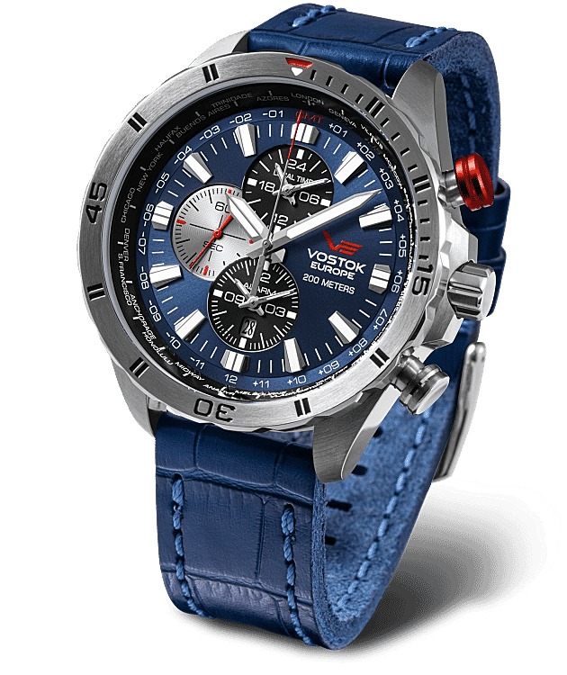 VOSTOK EUROPE Almaz Seiko Epson YM26 Quartz Movt. 20ATM WR Blue Dial - Grey Case Mens Watch with Blue Leather Strap