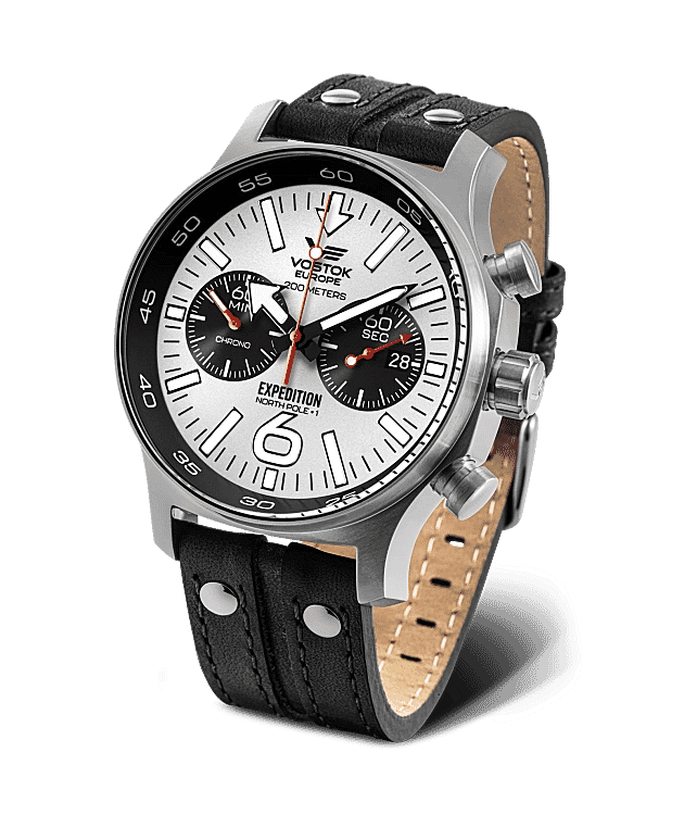 VOSTOK EUROPE Expedition Miyota 6S21 Quartz Movt. 20ATM WR White Dial - Silver Colour Case Mens Watch with Black Leather Strap