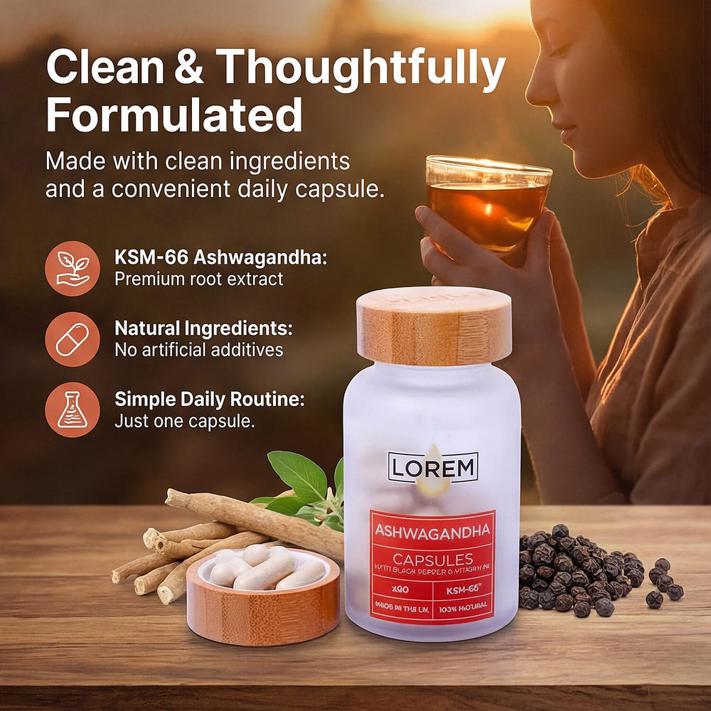 Lorem Ashwagandha Capsules with Black Pepper - Vitamin B6 - 60 Capsules