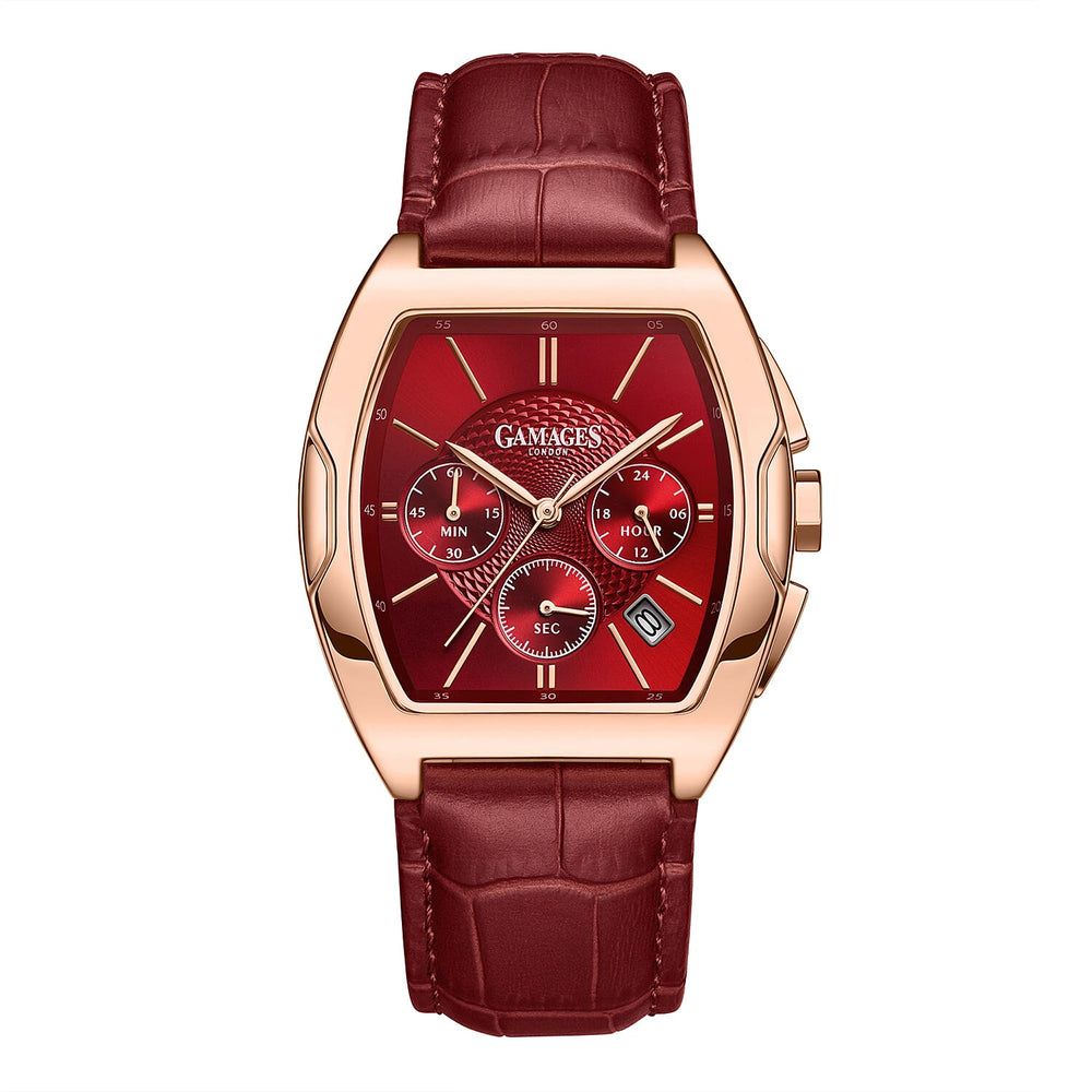 Gamages Of London Limited Edition Fortis Mecha Quartz Movt. 3ATM Water Resistance Watch With Genuine Leather Strap - Red (With 5 Year Warranty)