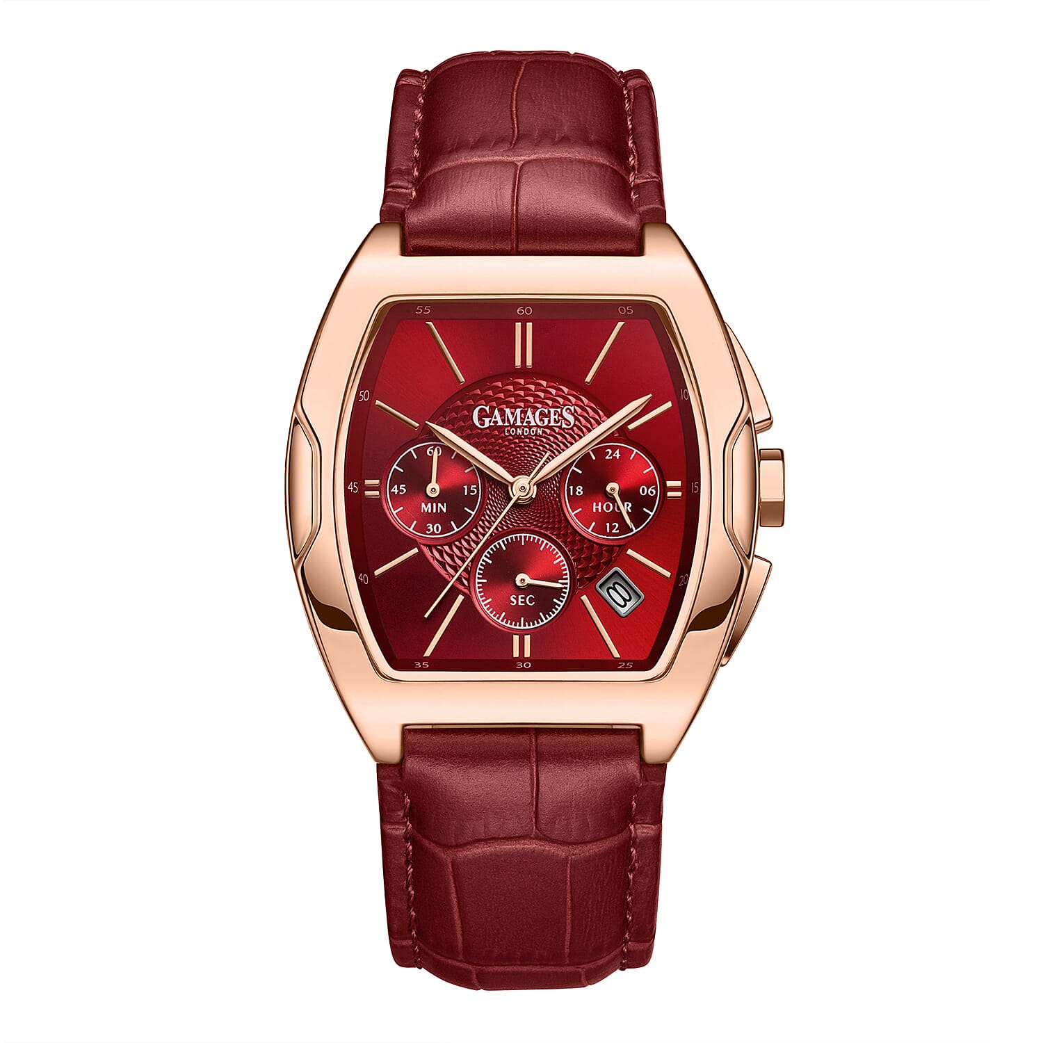 Gamages Of London Limited Edition Fortis Mecha Quartz Movt. 3ATM Water Resistance Watch With Genuine Leather Strap - Red (With 5 Year Warranty)