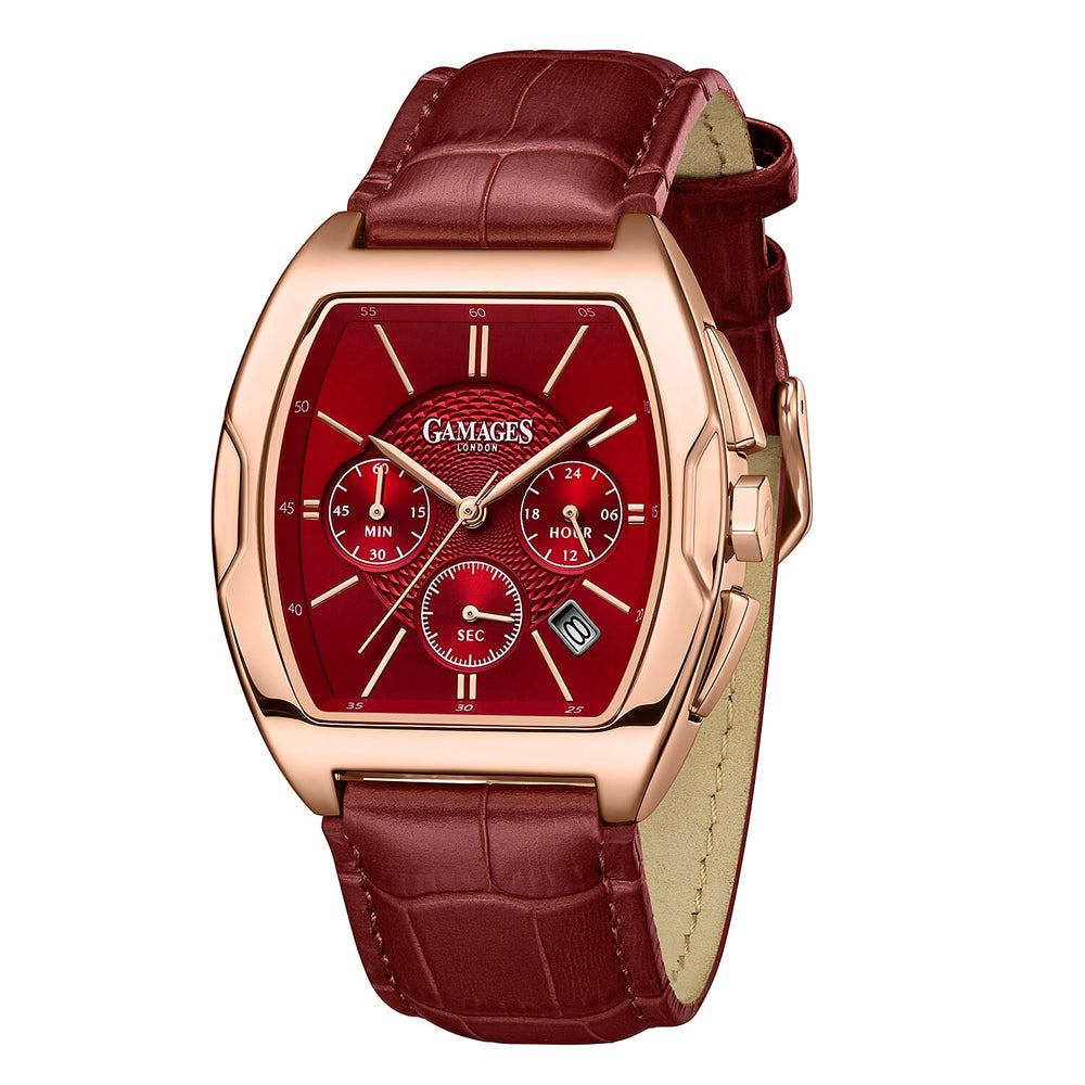 Gamages Of London Limited Edition Fortis Mecha Quartz Movt. 3ATM Water Resistance Watch With Genuine Leather Strap - Red (With 5 Year Warranty)