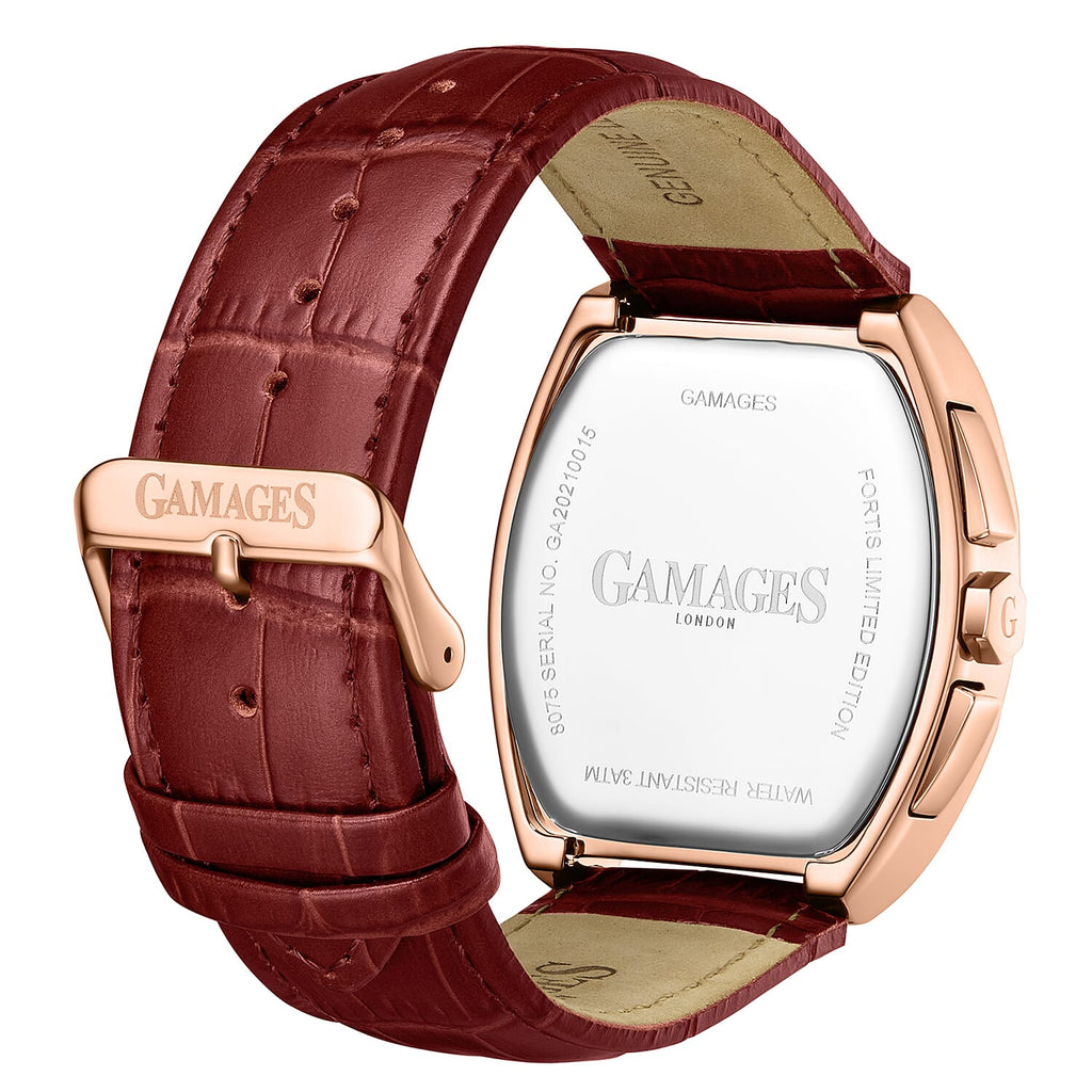 Gamages Of London Limited Edition Fortis Mecha Quartz Movt. 3ATM Water Resistance Watch With Genuine Leather Strap - Red (With 5 Year Warranty)