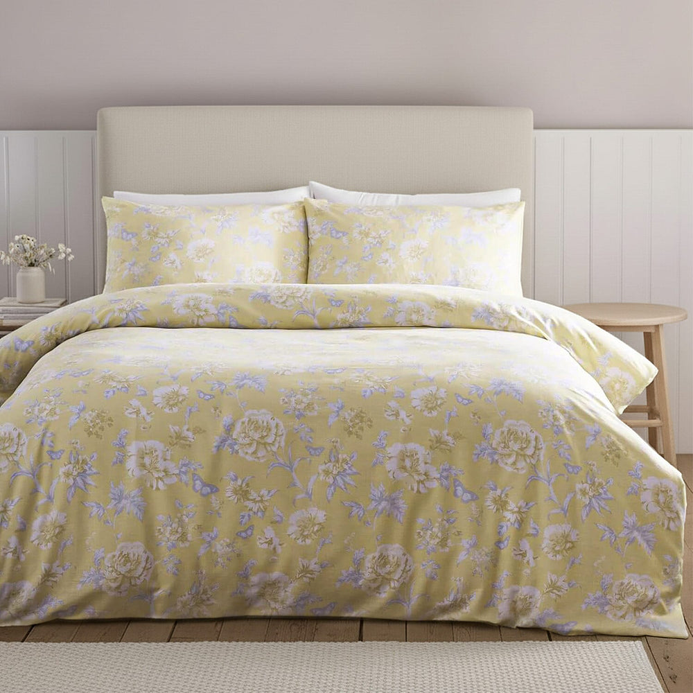 Simply Charlotte Mia Floral Print Duvet Cover Set (Size Single) - Lemon